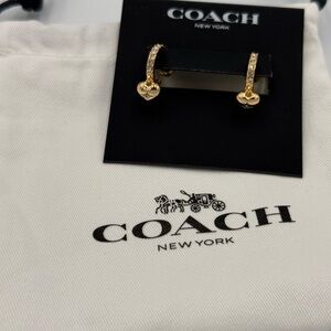Coach Gold Crystal Heart Huggie Earrings
